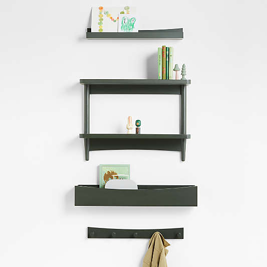 Hampshire Olive Green Wood Kids Wall Shelf