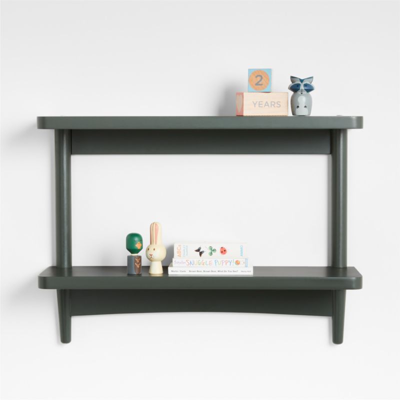 Hampshire Olive Green Wood 2-Tier Kids Wall Shelf