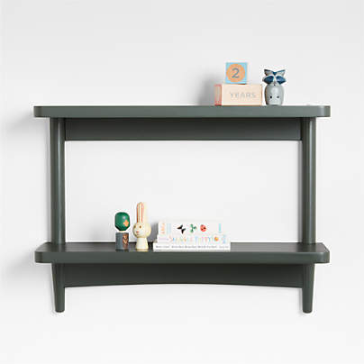 Hampshire Olive Green Wood 2-Tier Kids Wall Shelf