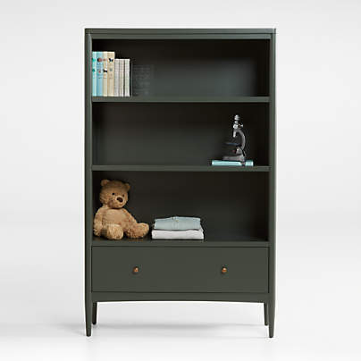 Hampshire Tall Olive Green Wood 3-Shelf Kids Bookcase with Drawer