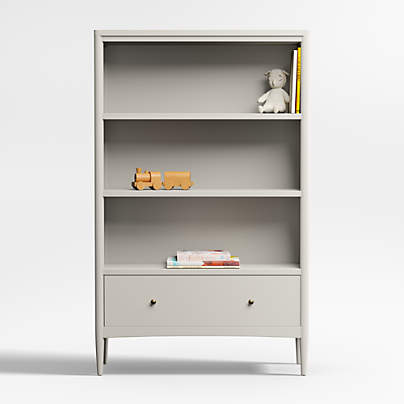 Hampshire Tall Cozy Grey Wood 3-Shelf Kids Bookcase with Drawer