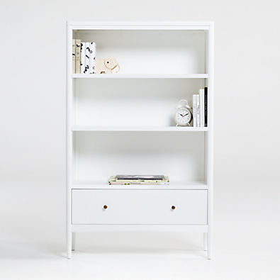 View Hampshire Tall White Wood 3-Shelf Kids Bookcase with Drawer details