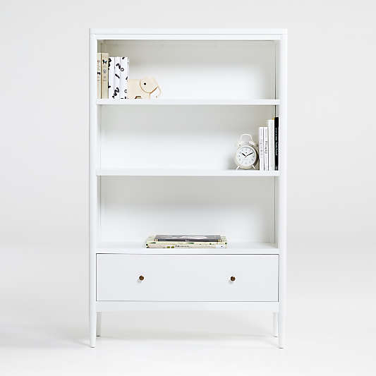 Hampshire Tall White Wood 3-Shelf Kids Bookcase with Drawer