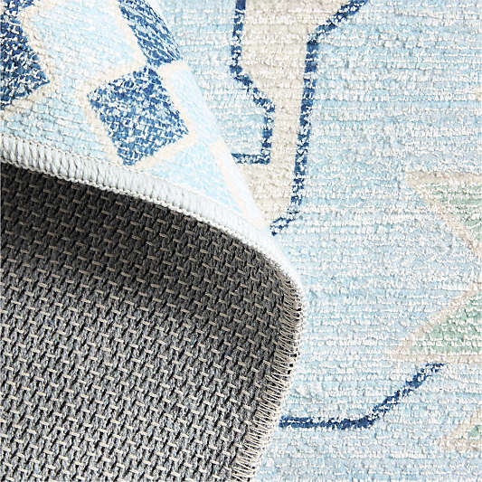 Ember Blue Floral Washable Area Rug 6'x9'