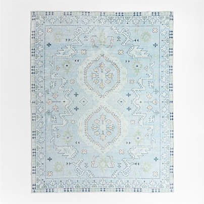 Hana Blue Floral Washable Area Rug 6'x9'