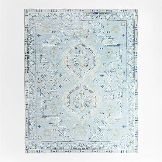 Ember Blue Floral Washable Area Rug