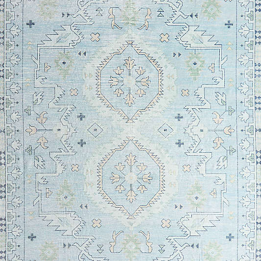 Ember Blue Floral Washable Kids 12"x18" Rug Swatch