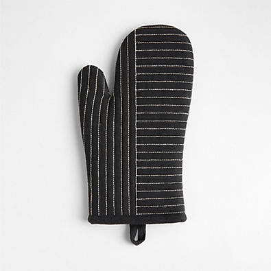 View Crate & Barrel Hanno Black Embroidered Organic Cotton Oven Mitt details