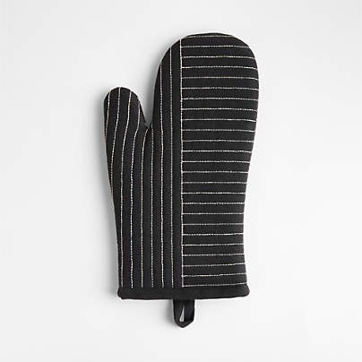 Crate & Barrel Hanno Black Embroidered Organic Cotton Oven Mitt