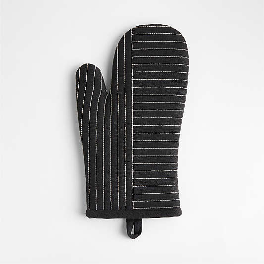 Crate & Barrel Hanno Black Embroidered Organic Cotton Oven Mitt