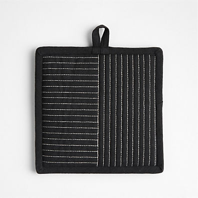 View Crate & Barrel Hanno Black Embroidered Organic Cotton Pot Holder details