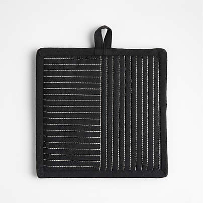 Crate & Barrel Hanno Black Embroidered Organic Cotton Pot Holder