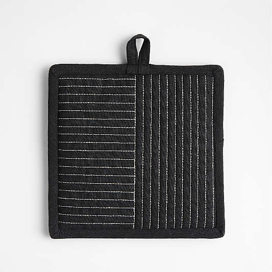 Crate & Barrel Hanno Black Embroidered Organic Cotton Pot Holder