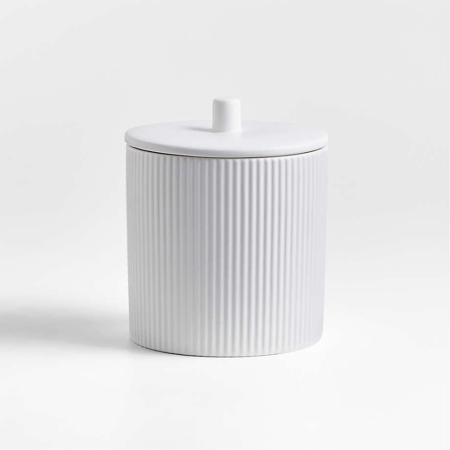 White Ceramic cereal Canister With a Sandy Textured Base 