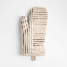 Crate & Barrel Hanno Natural Embroidered Organic Cotton Oven Mitt + Reviews | Crate & Barrel