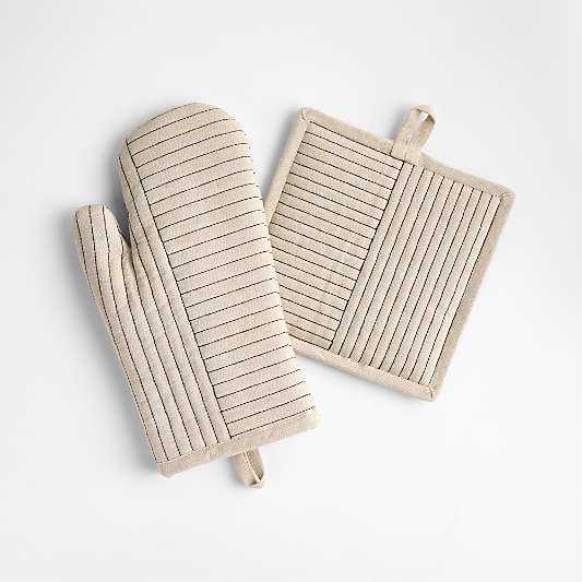 Crate & Barrel Hanno Natural Embroidered Organic Cotton Oven Mitt