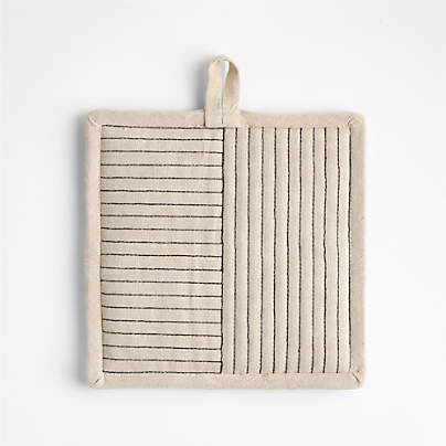 Crate & Barrel Hanno Natural Embroidered Organic Cotton Pot Holder