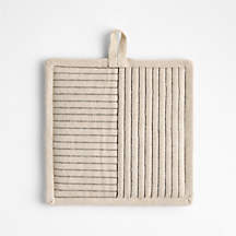 Crate & Barrel Hanno Natural Embroidered Organic Cotton Pot Holder | Crate & Barrel