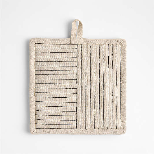 Crate & Barrel Hanno Natural Embroidered Organic Cotton Pot Holder