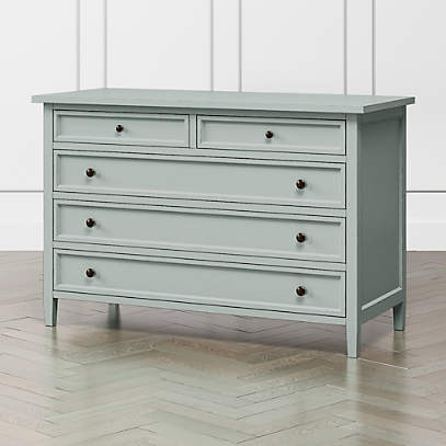 Harbor Blue Grey 5 Drawer Dresser, Crate And Barrel Dresser Knobs