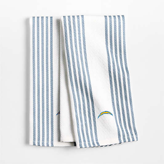 NFL Los Angeles Chargers Cuisine White with Harbor Blue Stripe Organic Cotton Kitchen Towels, Set of 2