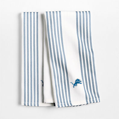 View NFL Detroit Lions Cuisine White with Harbor Blue Stripe Organic Cotton Kitchen Dish Towel, Set of 2 details