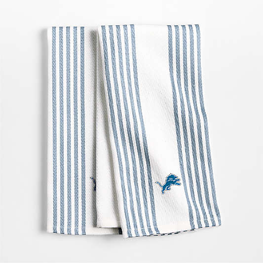 NFL Detroit Lions Cuisine White with Harbor Blue Stripe Organic Cotton Kitchen Dish Towel, Set of 2