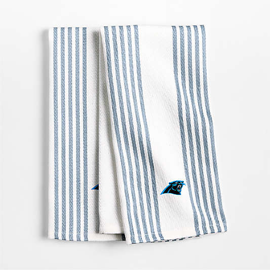 NFL Carolina Panthers Cuisine White with Harbor Blue Stripe Organic Cotton Kitchen Dish Towel, Set of 2
