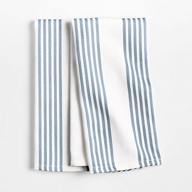 View Cuisine White with Harbor Blue Stripe Organic Cotton Kitchen Towel, Set of 2 details