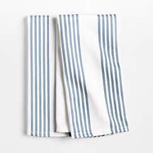 Cuisine White with Harbor Blue Stripe Organic Cotton Kitchen Dish Towel, Set of 2 + Reviews | Crate & Barrel