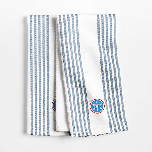 NFL Detroit Lions Cuisine White with Harbor Blue Stripe Organic Cotton Kitchen Dish Towel, Set of 2