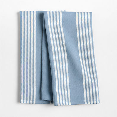View Cuisine Harbor Blue with White Stripe Organic Cotton Kitchen Dish Towels, Set of 2 details