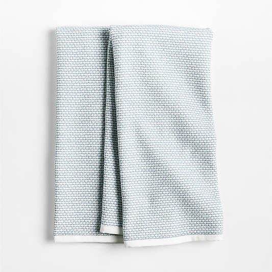Textured Terry Harbor Blue Organic Cotton Kitchen Towels, Set of 2