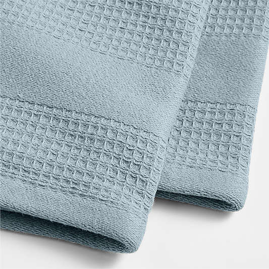 Waffle Terry Harbor Blue Organic Cotton Kitchen Dish Towels, Set of 2