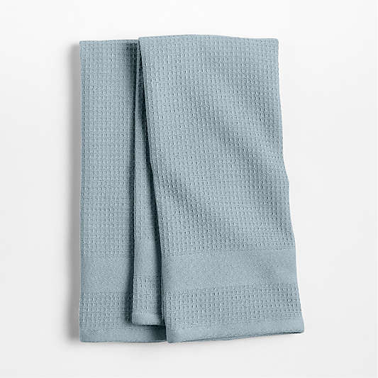 Waffle Terry Harbor Blue Organic Cotton Kitchen Dish Towels, Set of 2