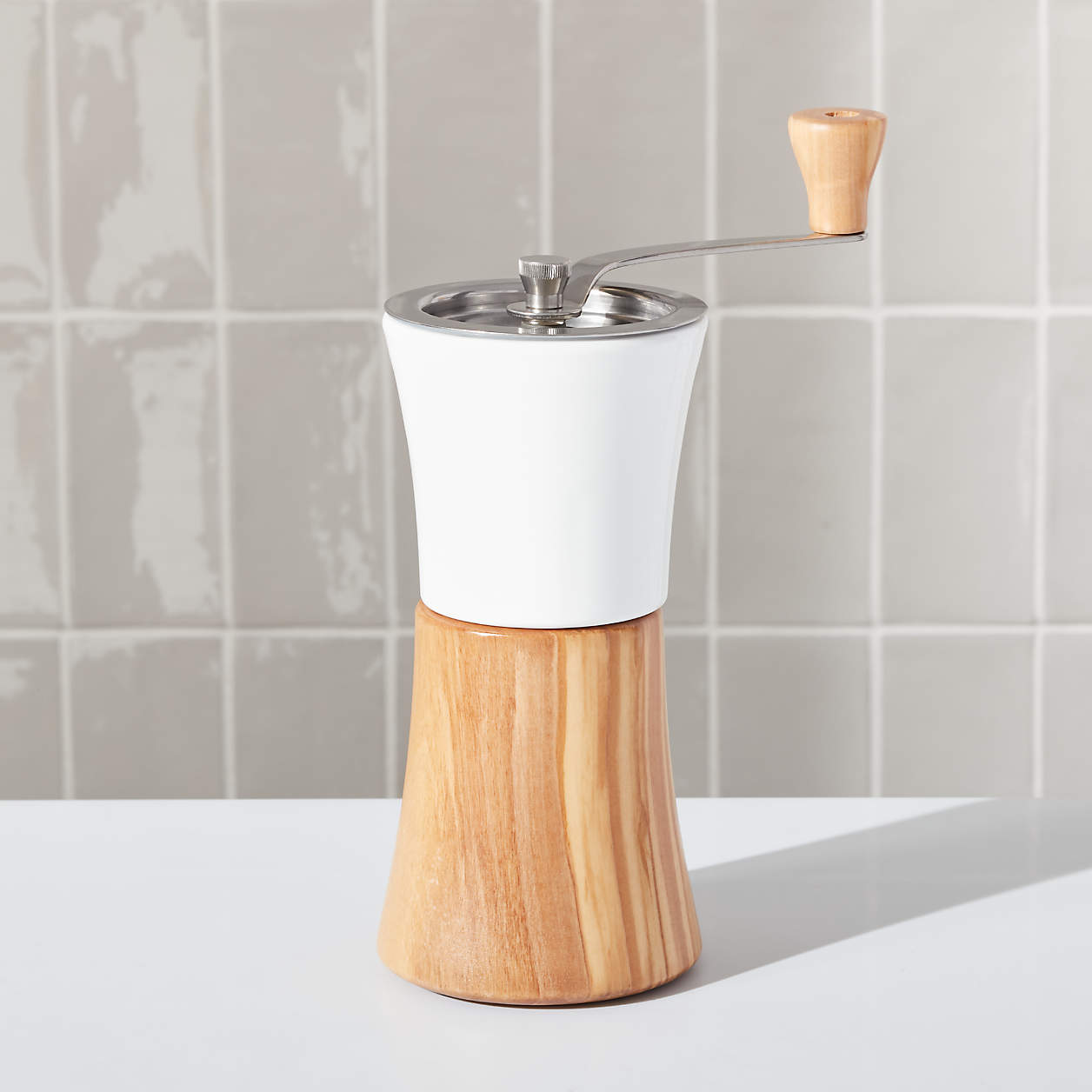 Hario Ceramic Olivewood Coffee Mill + Reviews Crate & Barrel