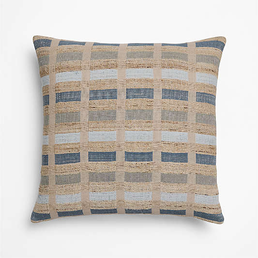 Harper Organic Cotton, Linen and Silk Blend 20"x20" Pale Blue Stripe Throw Pillow Cover