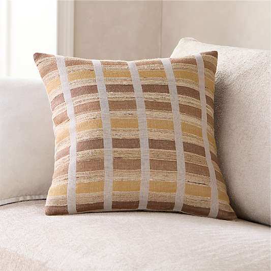 Harper Organic Cotton, Linen and Silk Blend 20"x20" Moroccan Ocher Stripe Throw Pillow Cover