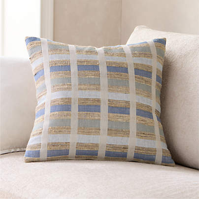 Harper Organic Cotton, Linen and Silk Blend 20"x20" Pale Blue Stripe Throw Pillow Cover