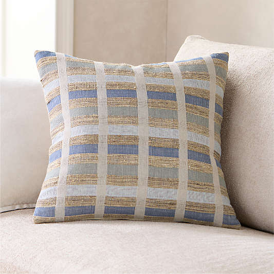 Harper Organic Cotton, Linen and Silk Blend 20"x20" Pale Blue Stripe Throw Pillow Cover