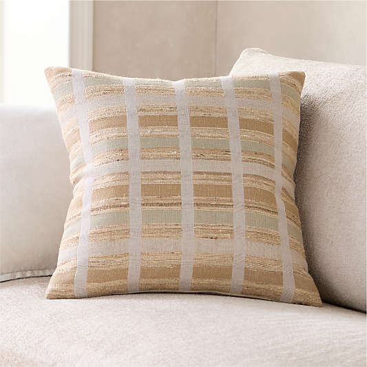 Harper Organic Cotton, Linen and Silk Blend 20"x20" Sierra Tan Stripe Throw Pillow
