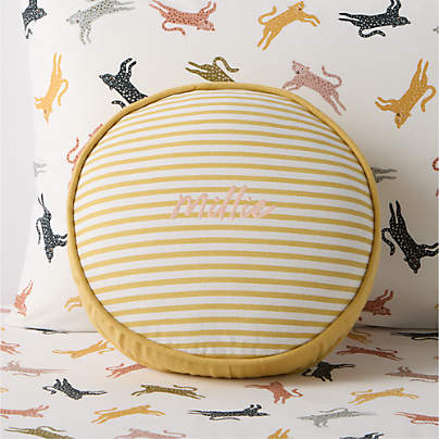 Harriet Round Yellow Striped Kids Throw Pillow