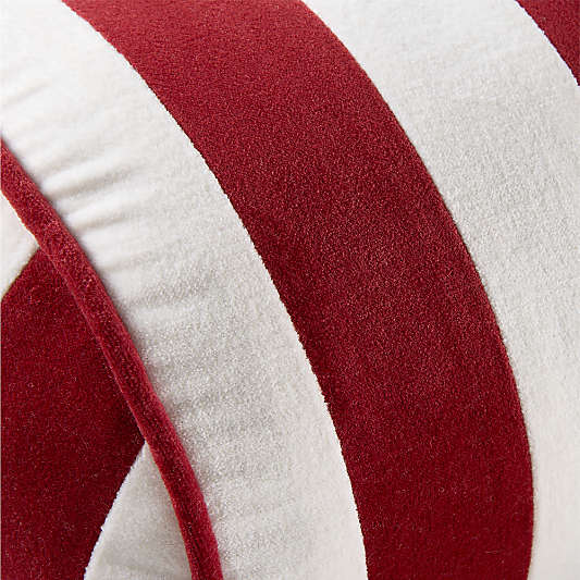 Red and White Harriet Stripe Velvet Kids Bolster Pillow