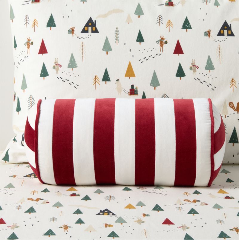 Red and White Harriet Stripe Velvet Kids Bolster Pillow - image 0 of 7