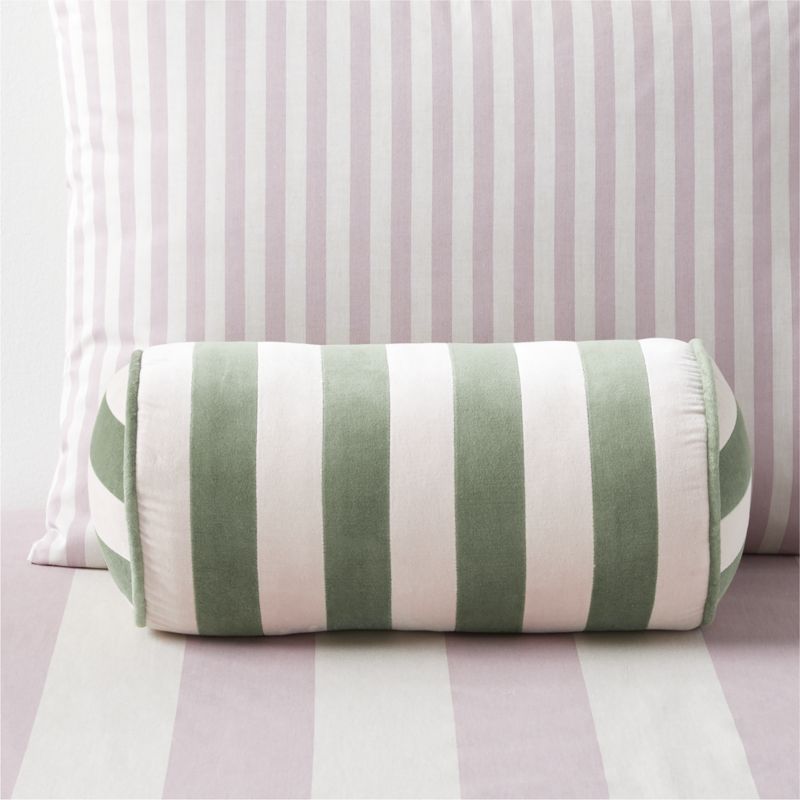 Rosy Lilac and Cyprus Green Harriet Stripe Velvet Kids Bolster Pillow - image 0 of 11