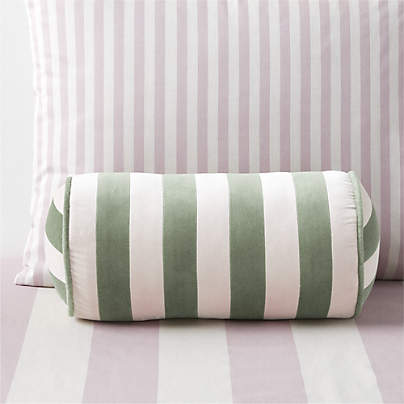 Rosy Lilac and Cyprus Green Harriet Stripe Velvet Kids Bolster Pillow