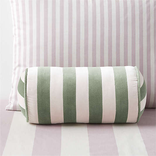 Rosy Lilac and Cyprus Green Harriet Stripe Velvet Kids Bolster Pillow