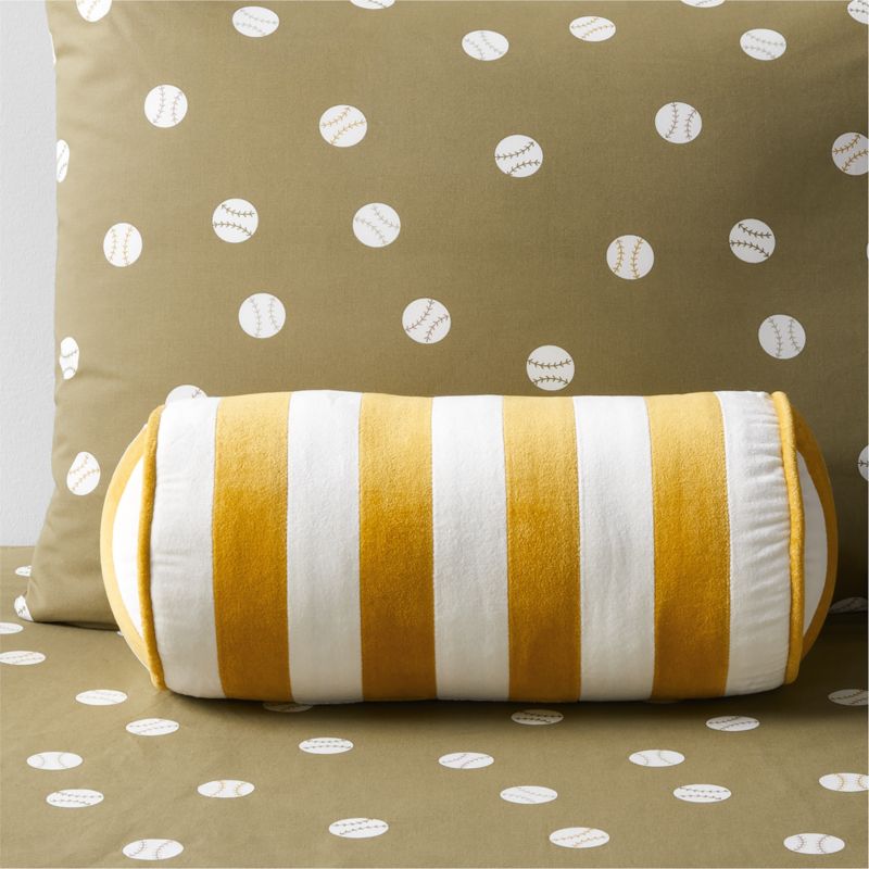 Savannah Yellow and Arctic Ivory Harriet Stripe Velvet Kids Bolster Pillow