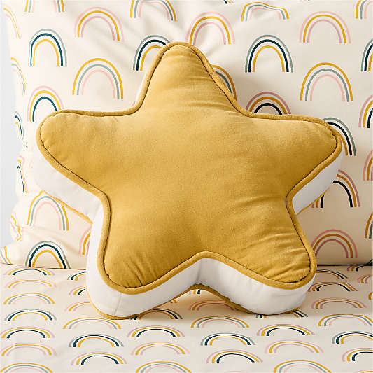 Harriet Custard Yellow Velvet Kids Star Shaped Throw Pillow