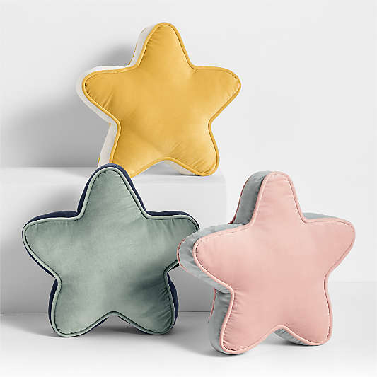 Harriet Custard Yellow Velvet Kids Star Shaped Throw Pillow